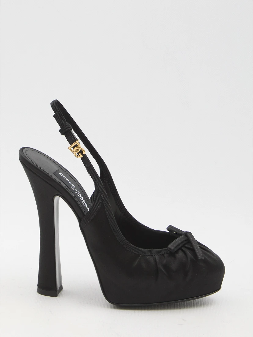 Satin slingback platform shoes