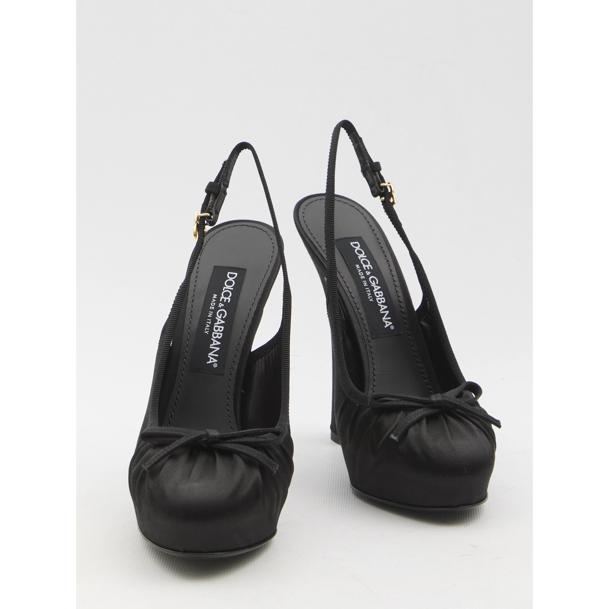 Satin slingback platform shoes