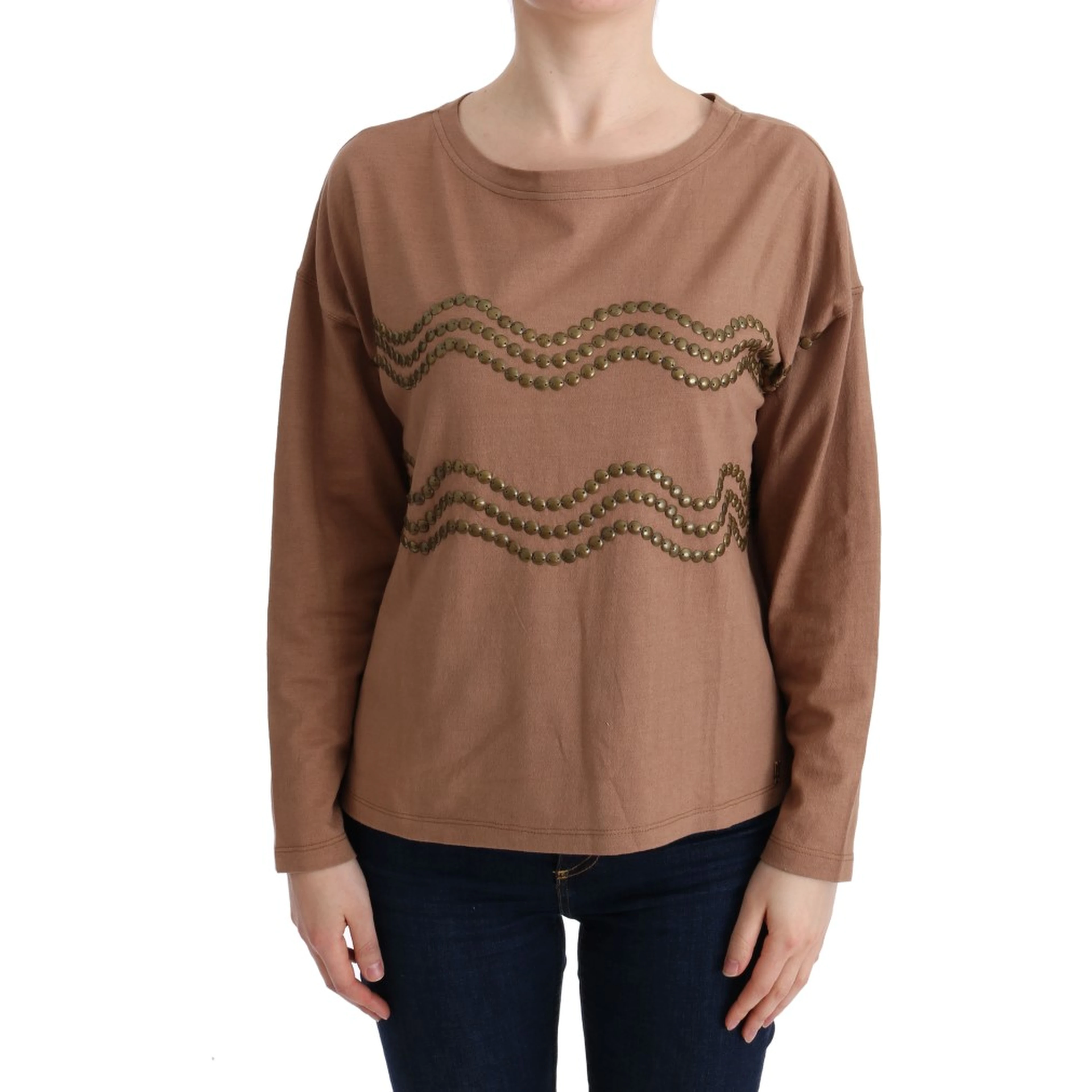 Brown Cotton Studded Sweater