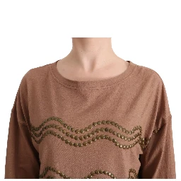 Brown Cotton Studded Sweater