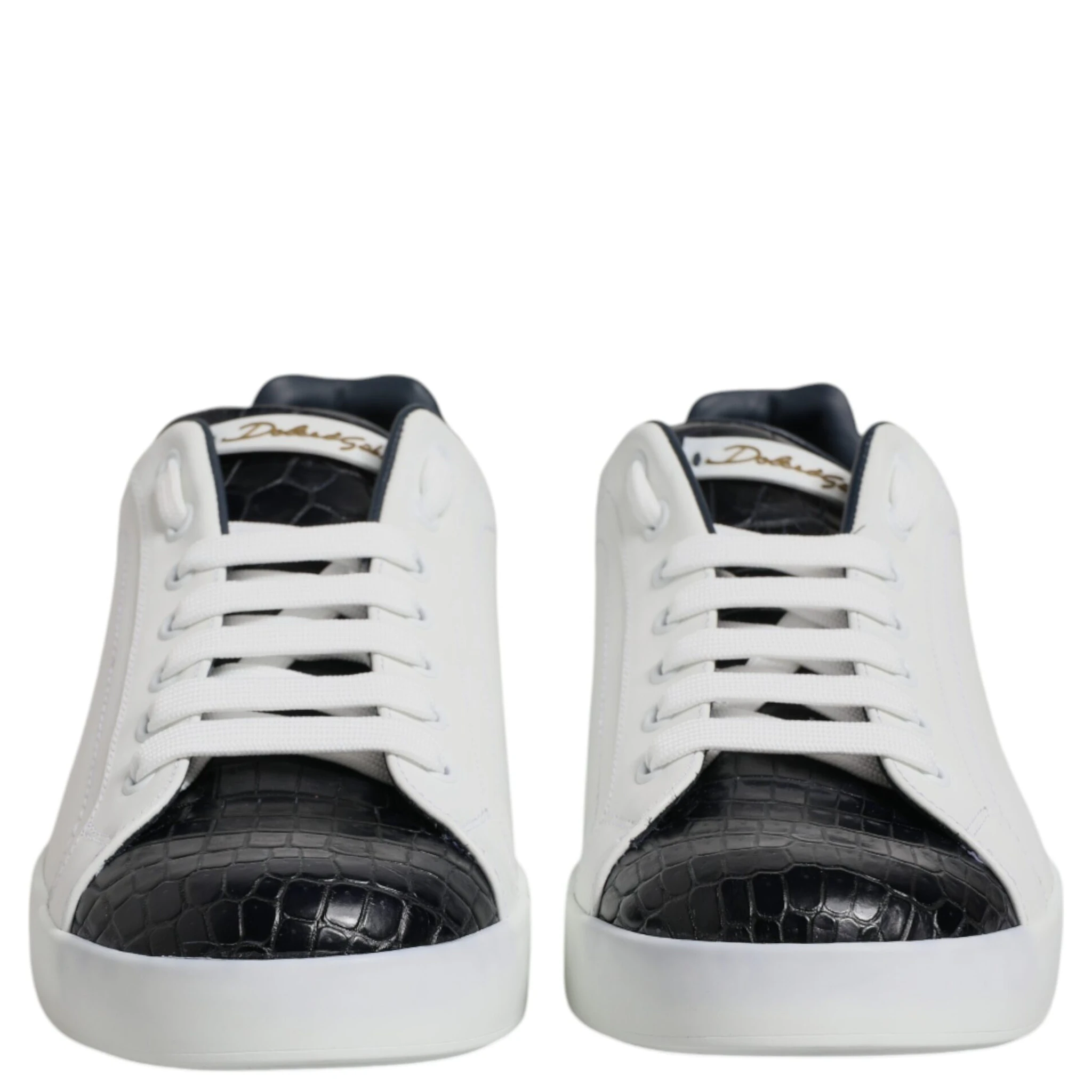 White Black Leather Portofino Sneaker Shoes