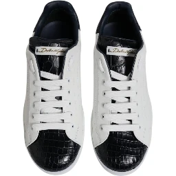 White Black Leather Portofino Sneaker Shoes
