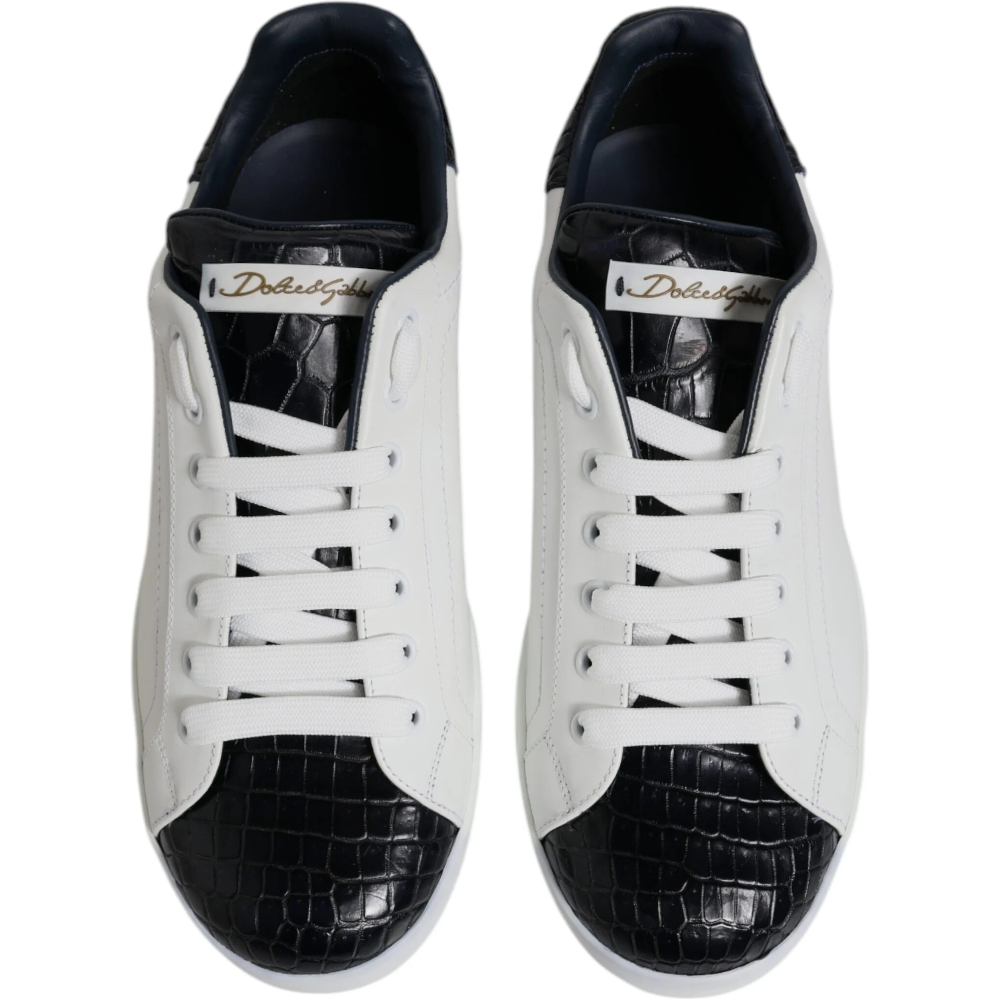 White Black Leather Portofino Sneaker Shoes