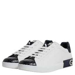 White Black Leather Portofino Sneaker Shoes