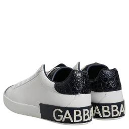 White Black Leather Portofino Sneaker Shoes