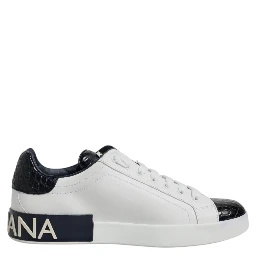 White Black Leather Portofino Sneaker Shoes