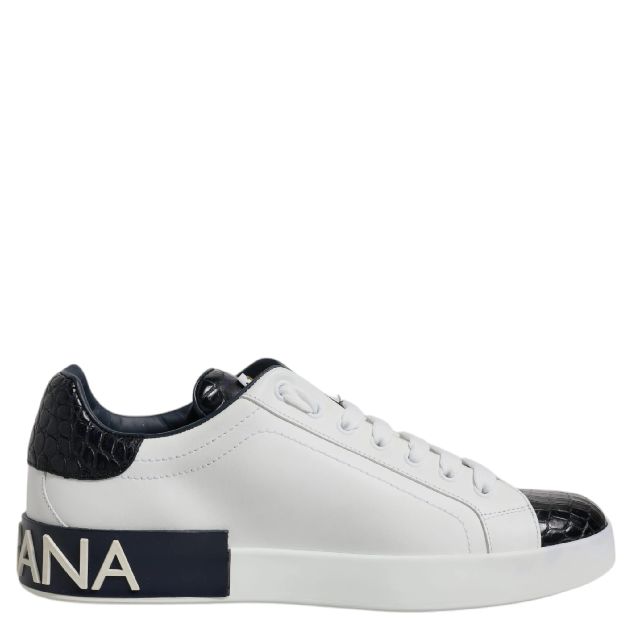 White Black Leather Portofino Sneaker Shoes