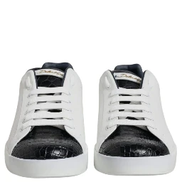 White Black Leather Portofino Sneaker Shoes
