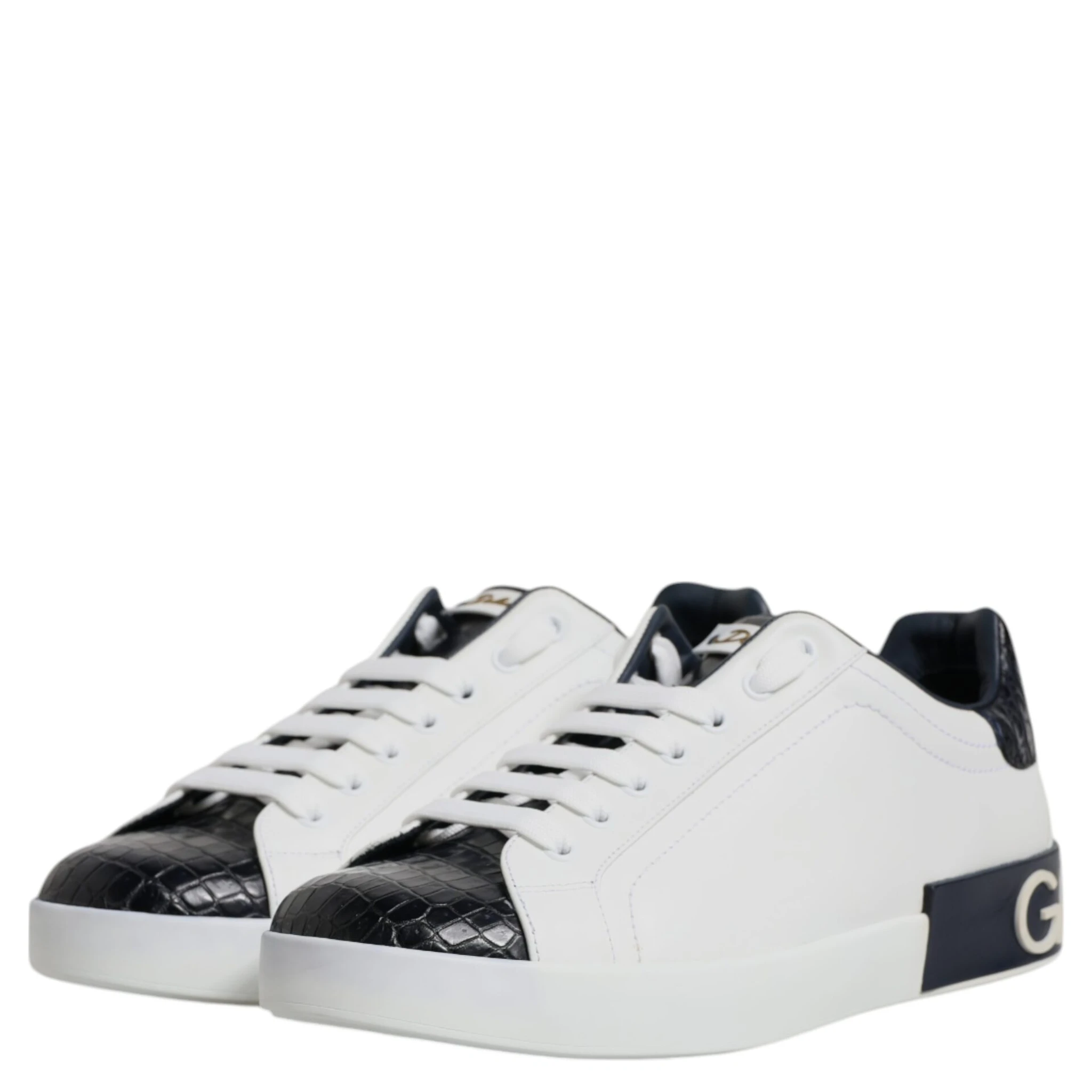 White Black Leather Portofino Sneaker Shoes