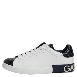 White Black Leather Portofino Sneaker Shoes