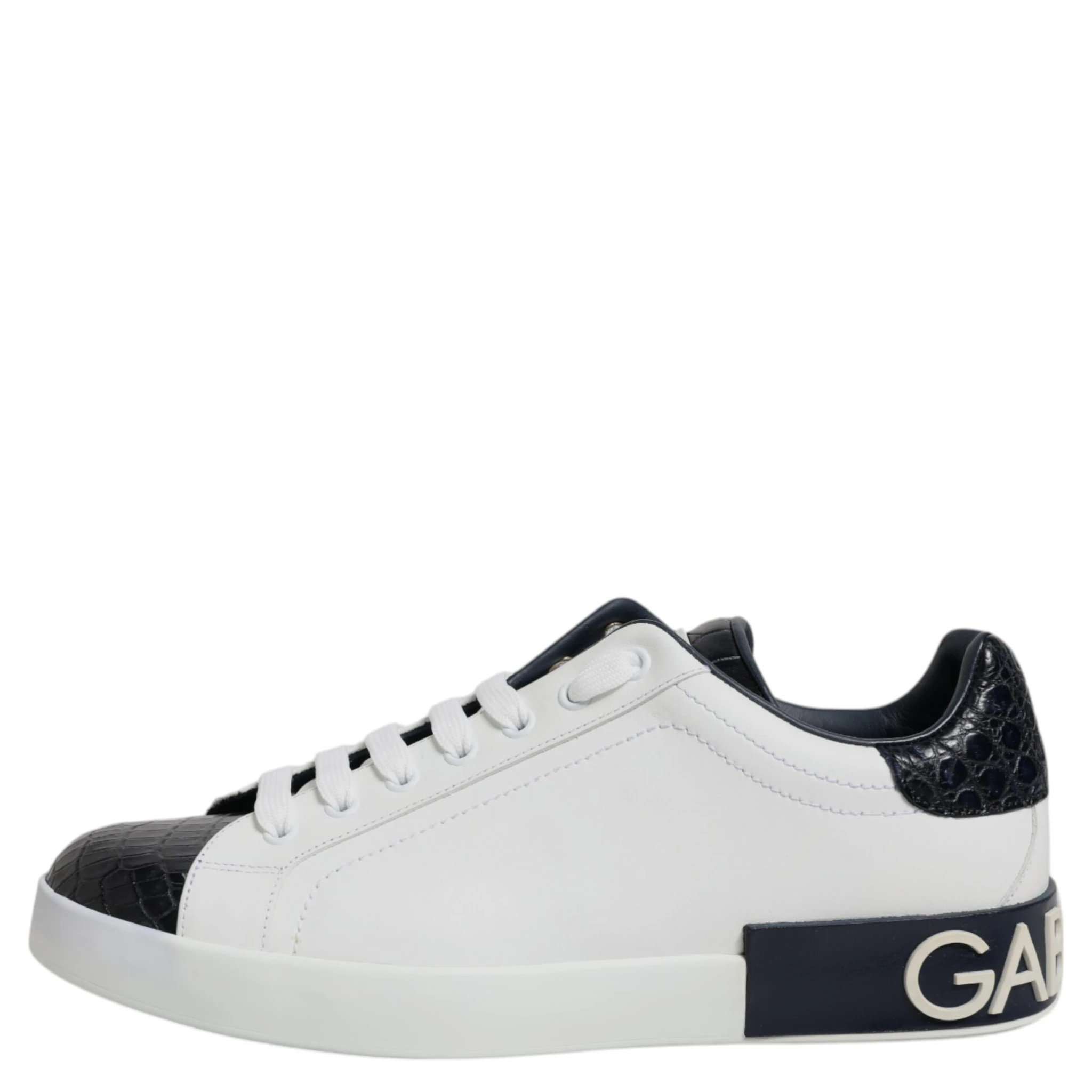 White Black Leather Portofino Sneaker Shoes