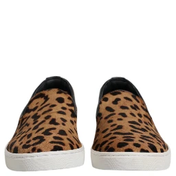 Brown Calfskin Fur Leopard Sneakers Shoes