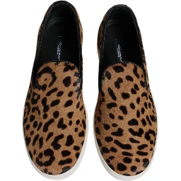 Brown Calfskin Fur Leopard Sneakers Shoes