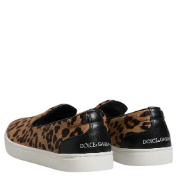 Brown Calfskin Fur Leopard Sneakers Shoes