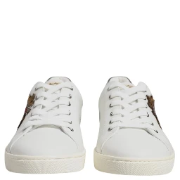 White Leather Heart Embellished Sneakers Shoes