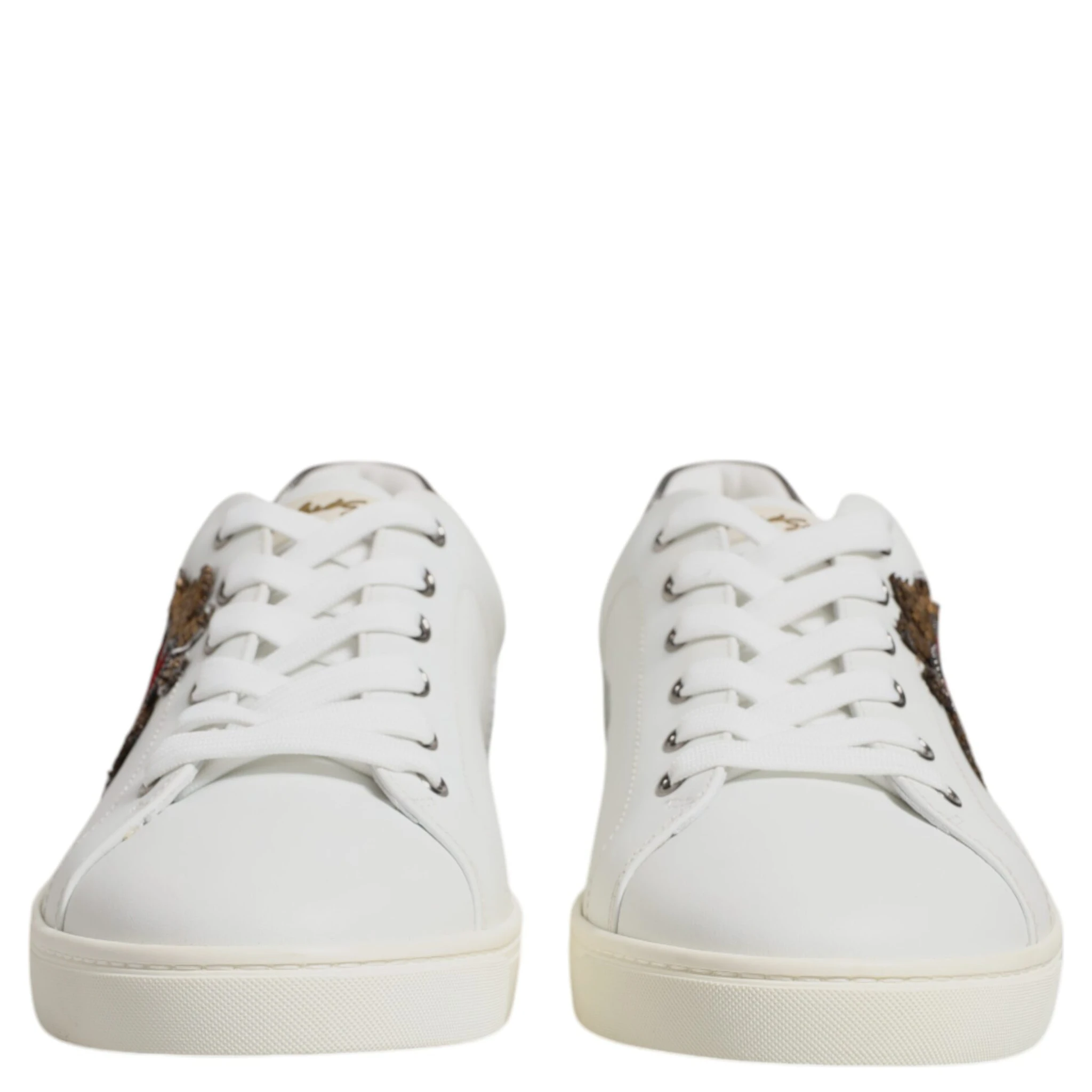 White Leather Heart Embellished Sneakers Shoes