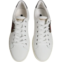 White Leather Heart Embellished Sneakers Shoes