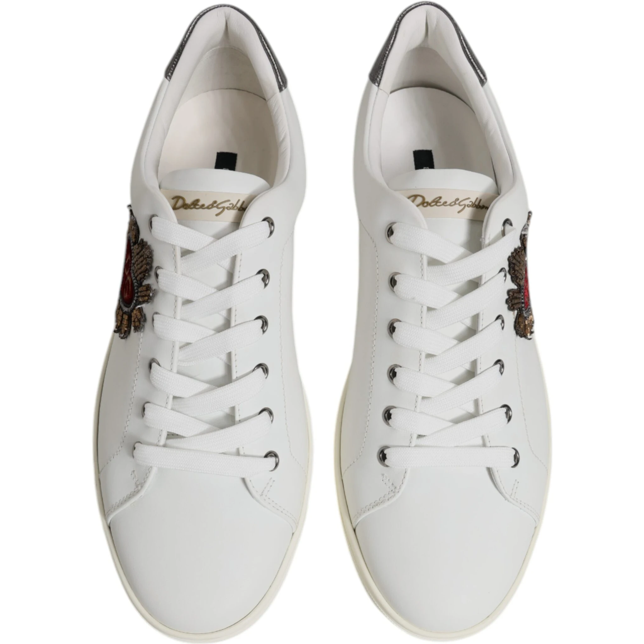 White Leather Heart Embellished Sneakers Shoes