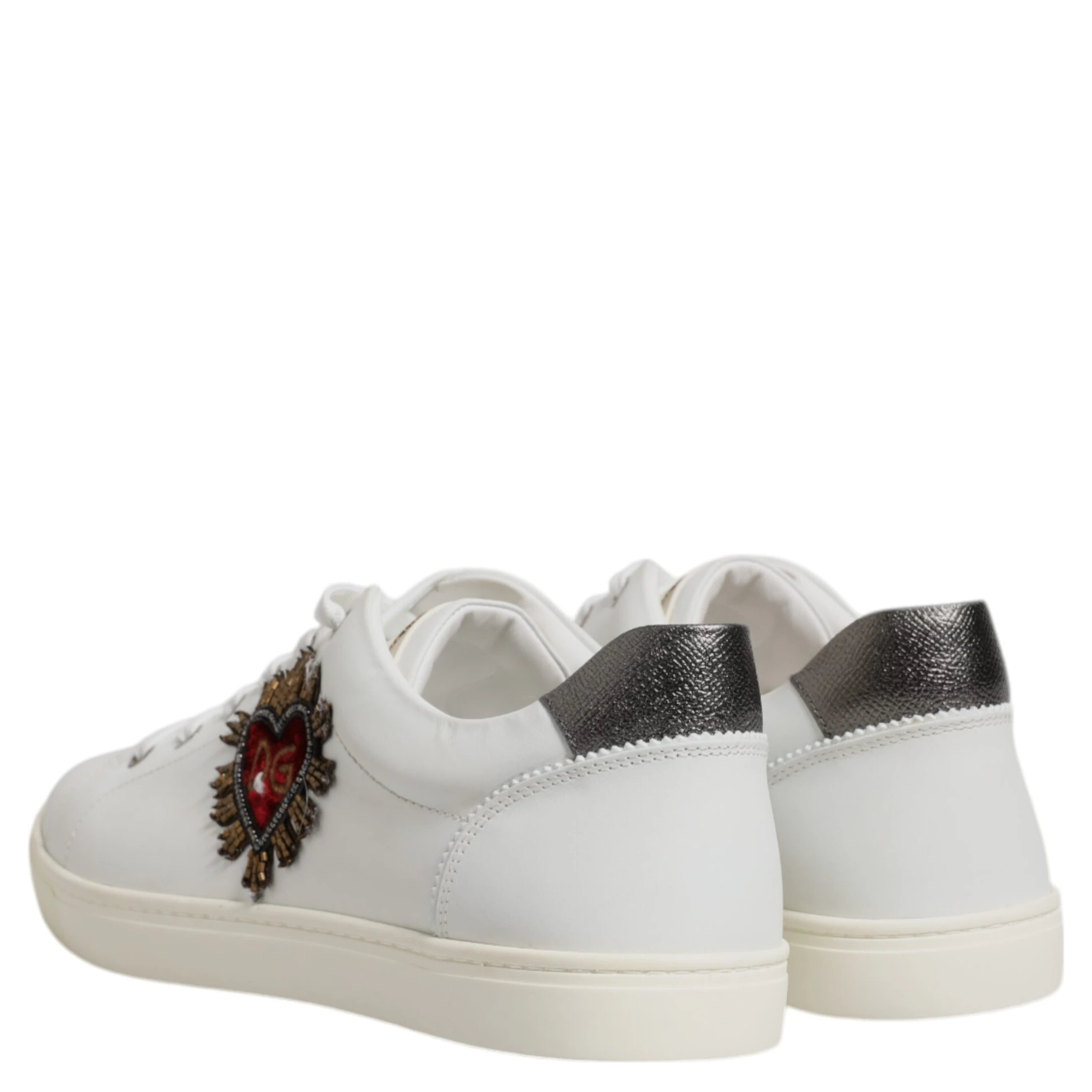 White Leather Heart Embellished Sneakers Shoes
