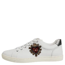 White Leather Heart Embellished Sneakers Shoes