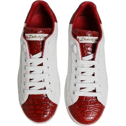 White Red Leather Portofino Men Sneaker Shoes