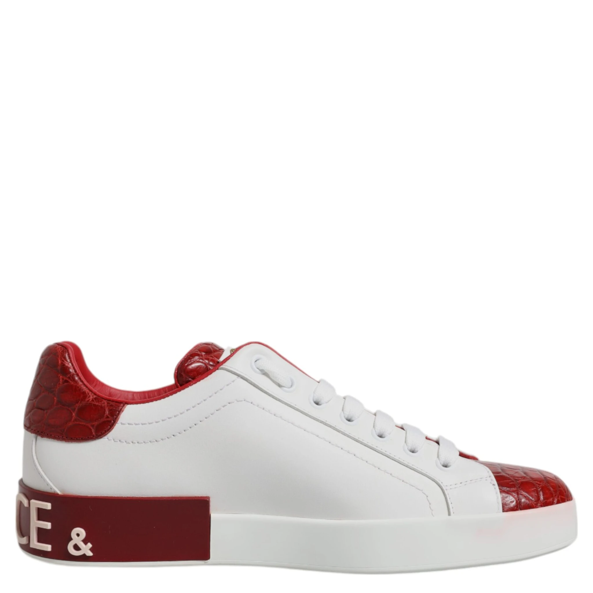 White Red Leather Portofino Men Sneaker Shoes
