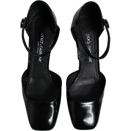 Black Leather Jackie Ankle Strap Sandals Shoes