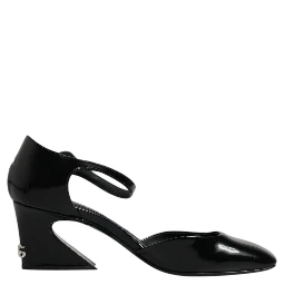 Black Leather Jackie Ankle Strap Sandals Shoes
