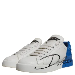 White Blue Logo Portofino Sneakers Shoes