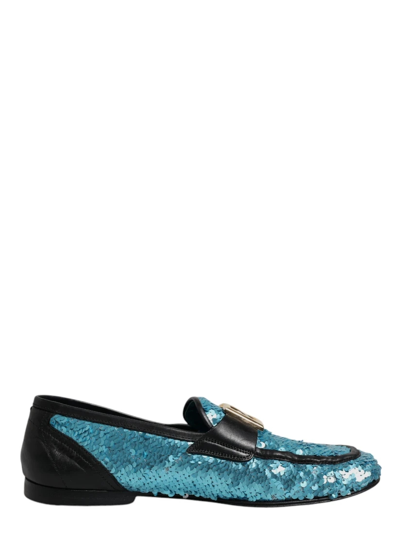 Blue Sequined Loafers Formal Dress Shoes