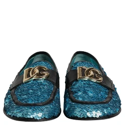 Blue Sequined Loafers Formal Dress Shoes