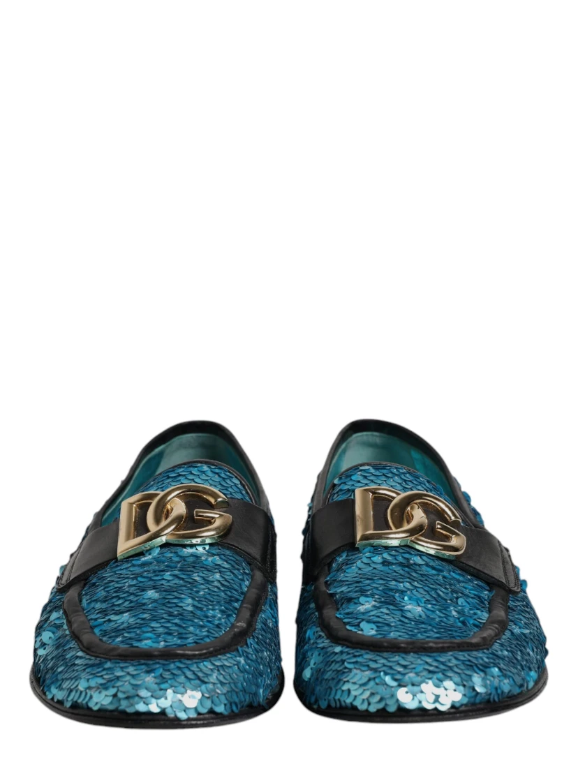 Blue Sequined Loafers Formal Dress Shoes