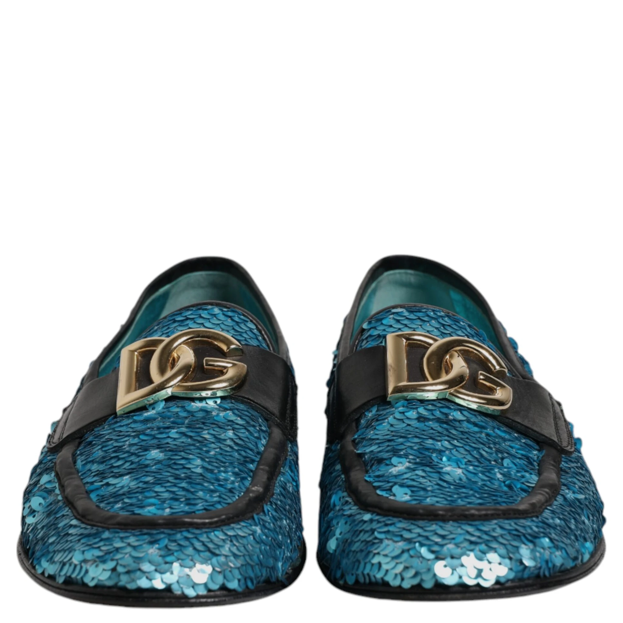 Blue Sequined Loafers Formal Dress Shoes