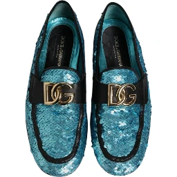 Blue Sequined Loafers Formal Dress Shoes