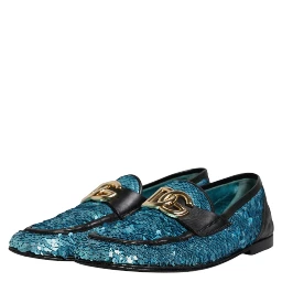 Blue Sequined Loafers Formal Dress Shoes