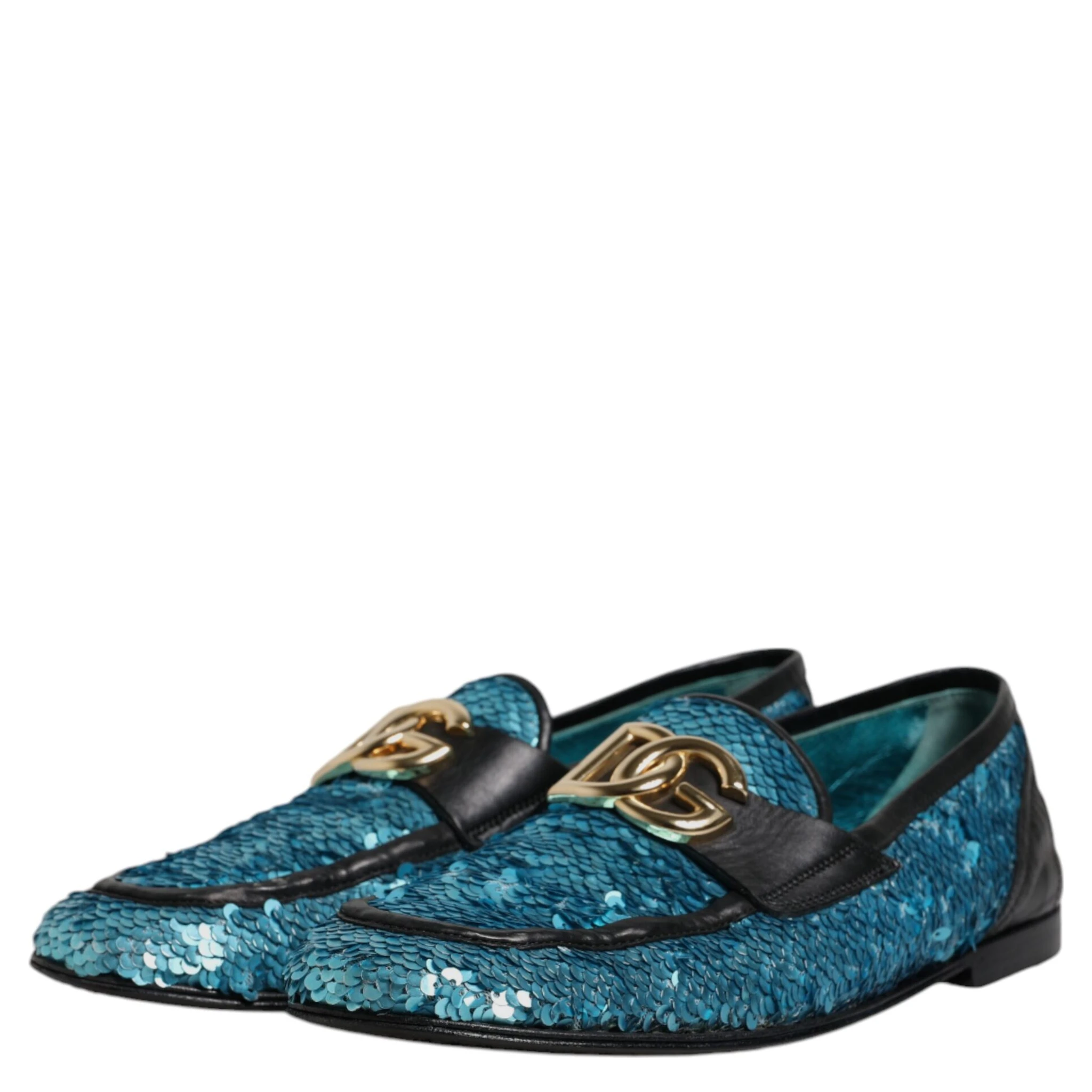 Blue Sequined Loafers Formal Dress Shoes