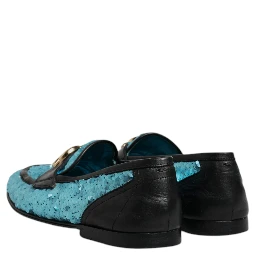 Blue Sequined Loafers Formal Dress Shoes