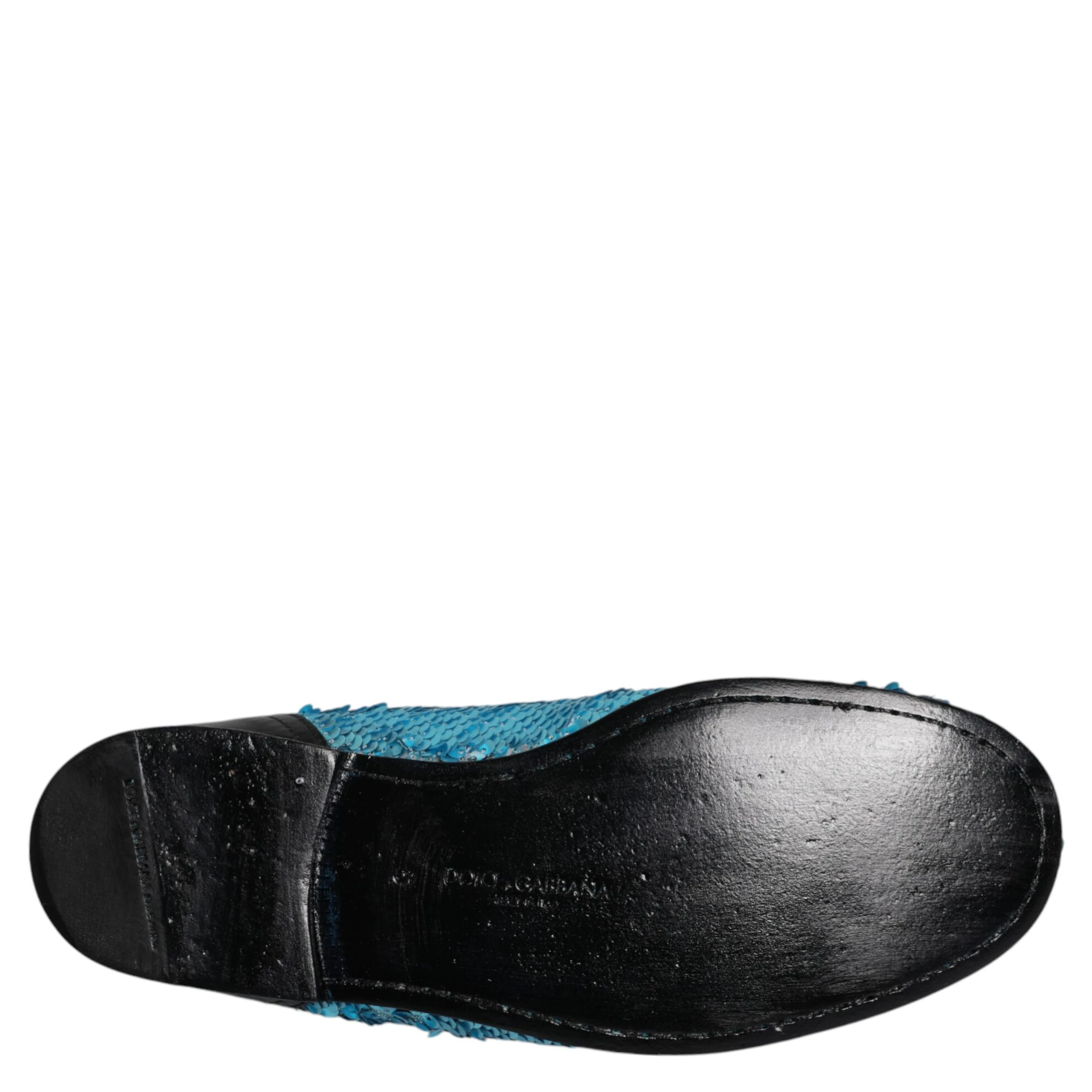 Blue Sequined Loafers Formal Dress Shoes