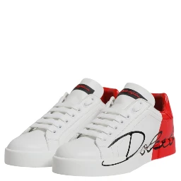 White Red Logo Portofino Sneakers Shoes