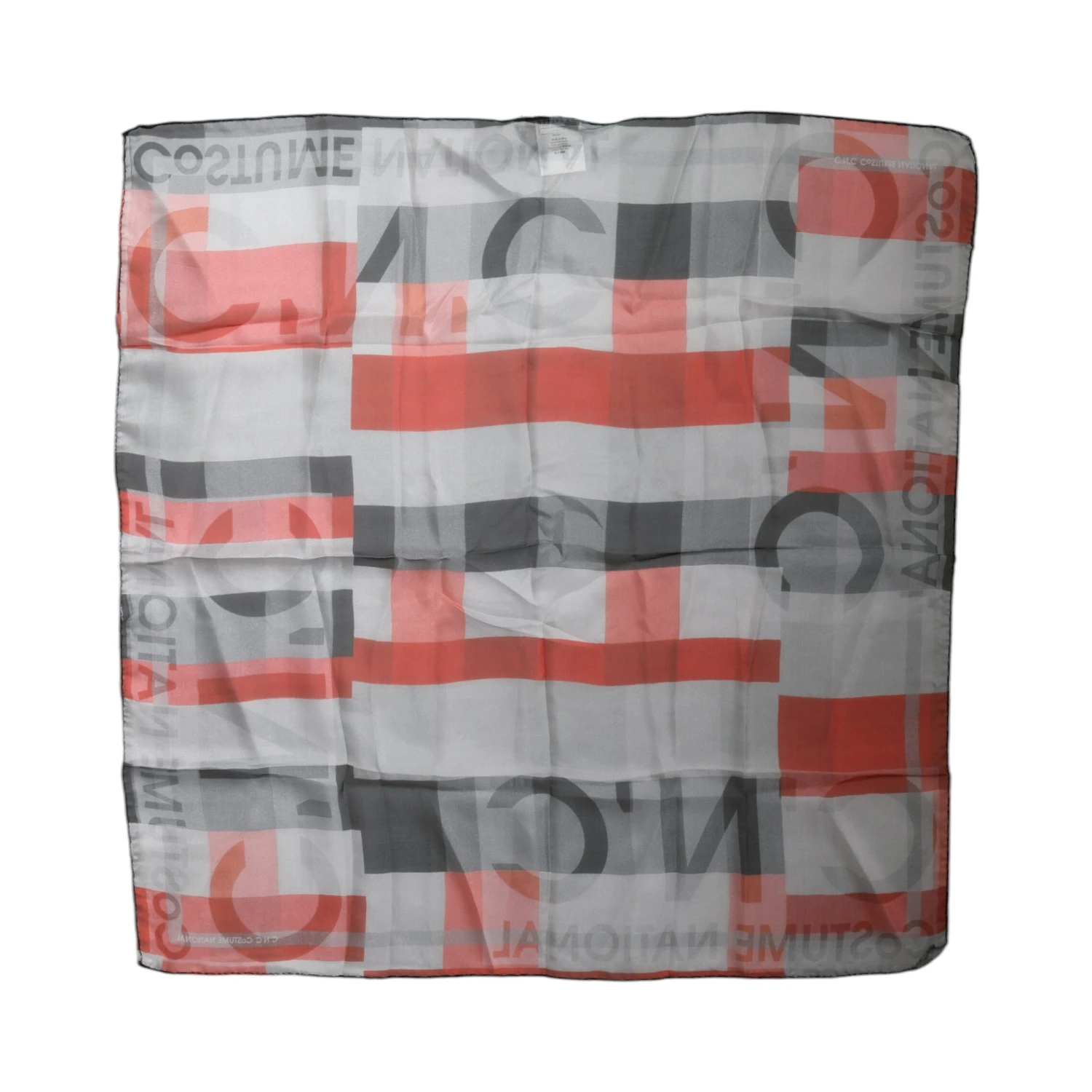 Gray Red Silk Square Neck Wrap Scarf