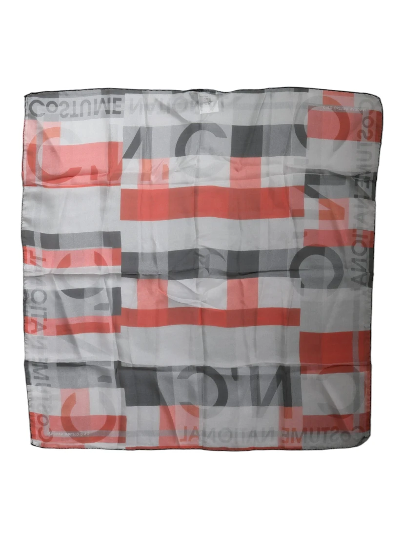 Gray Red Silk Square Neck Wrap Scarf