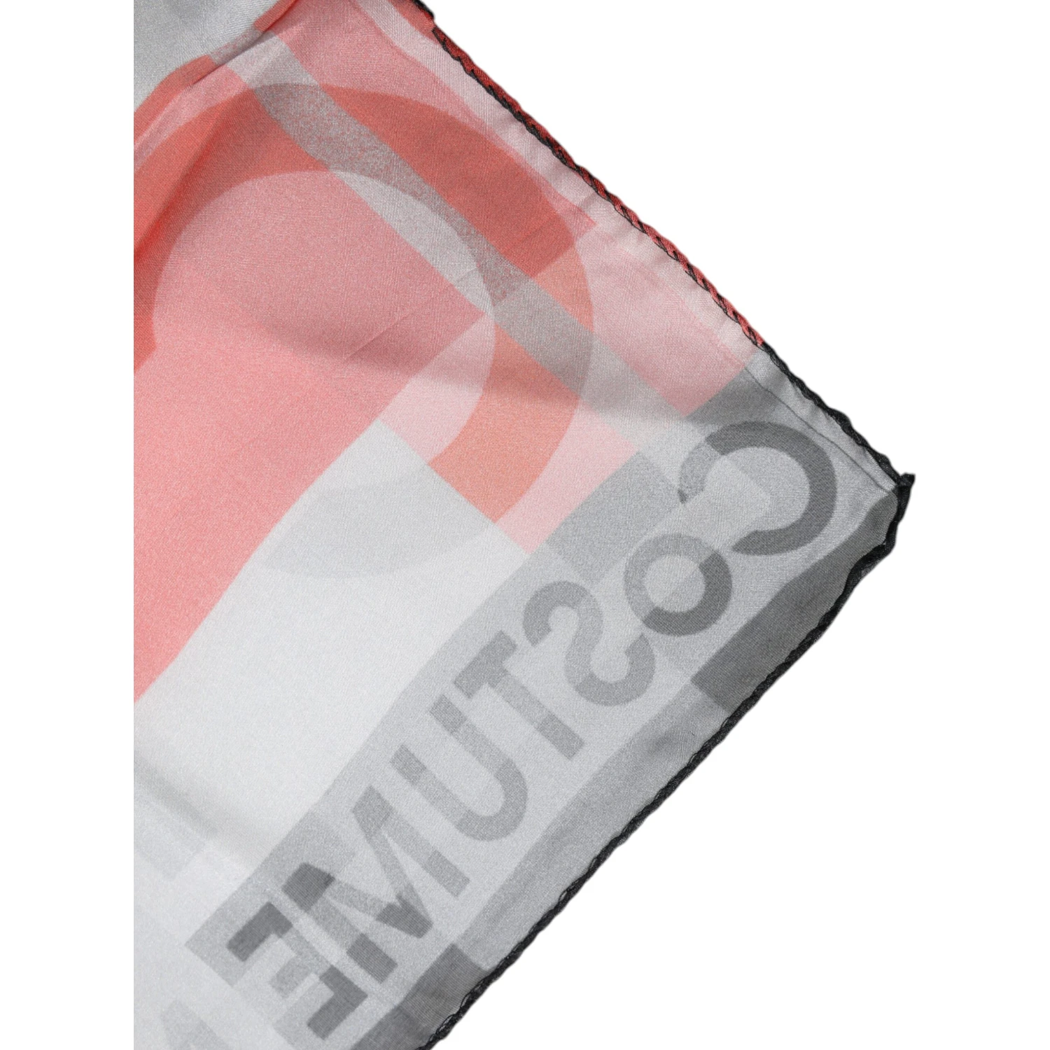 Gray Red Silk Square Neck Wrap Scarf