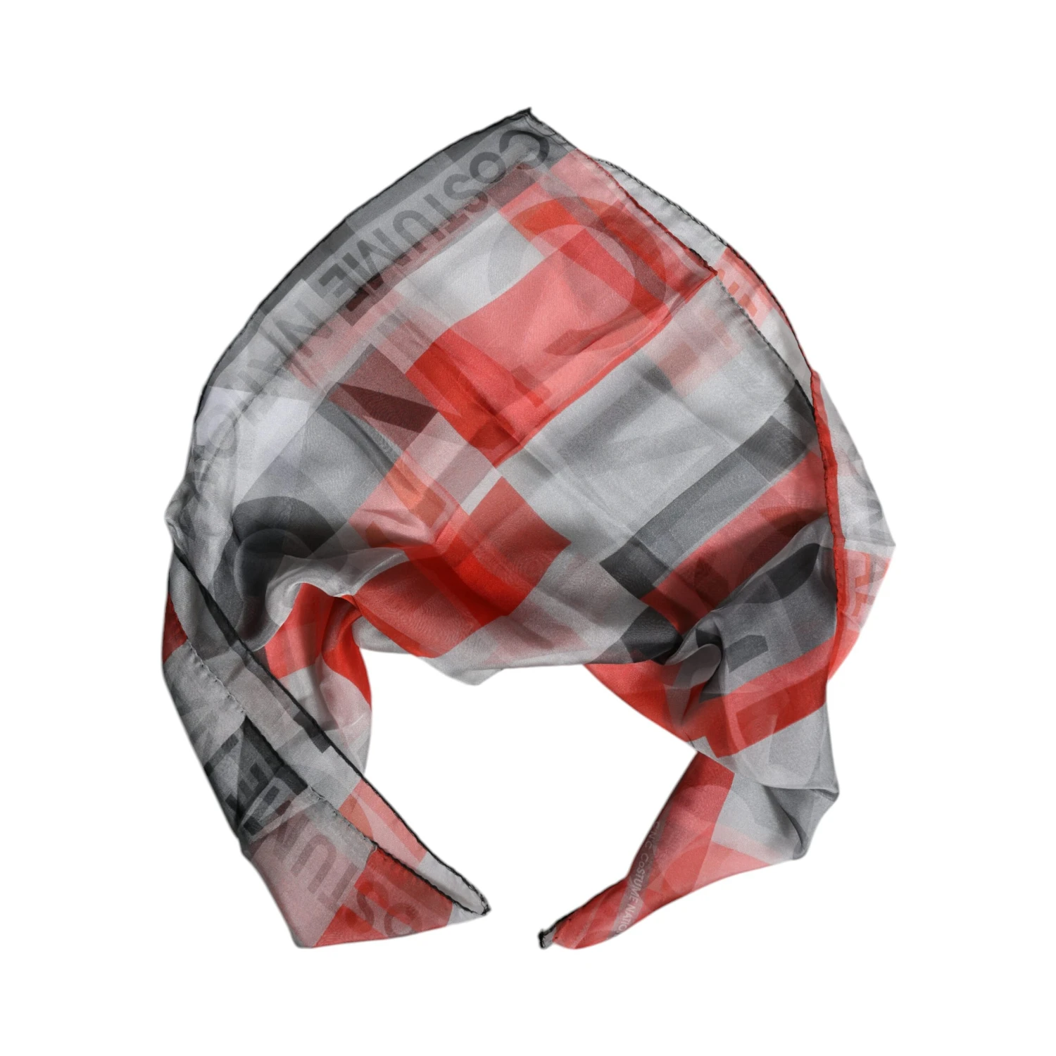Gray Red Silk Square Neck Wrap Scarf
