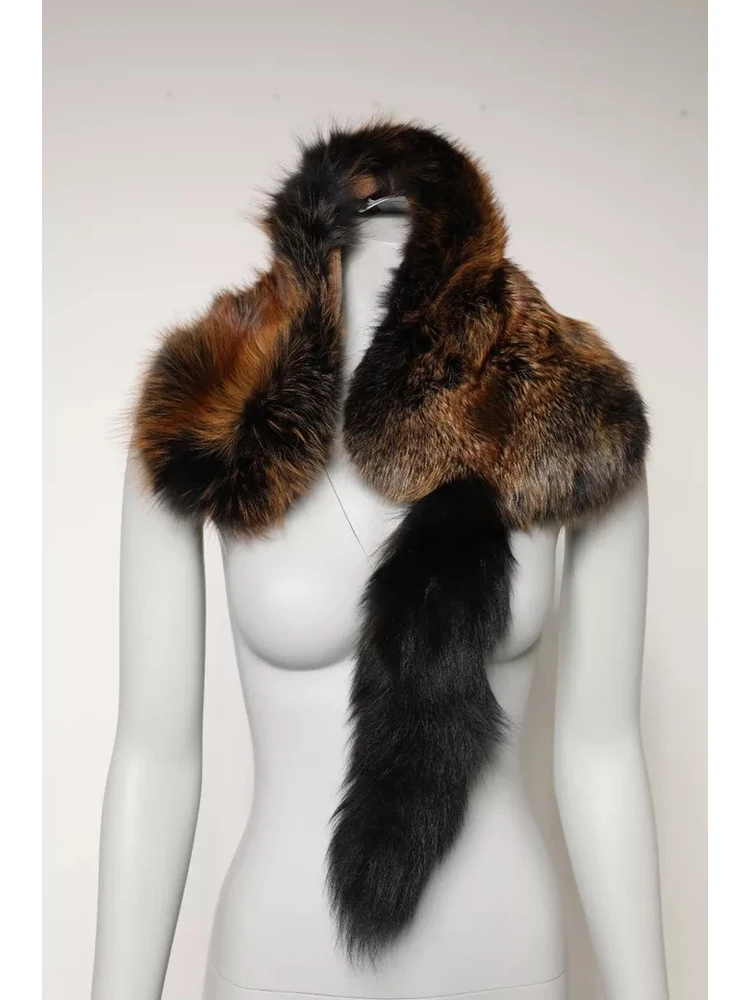 Brown Red Fox Fur Neck Warmer Winter Scarf