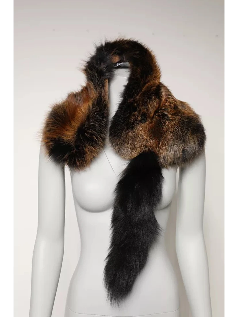 Brown Red Fox Fur Neck Warmer Winter Scarf