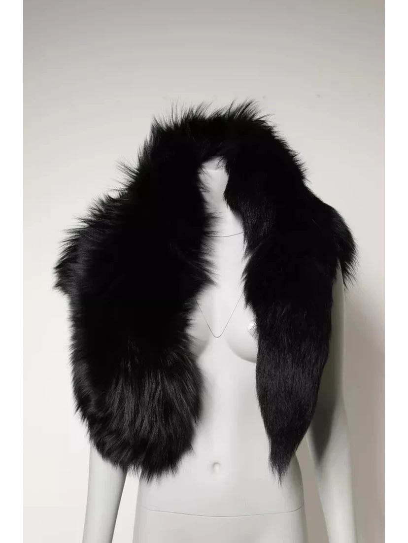 Black Fox Fur Neck Wrap Warmer Winter Scarf
