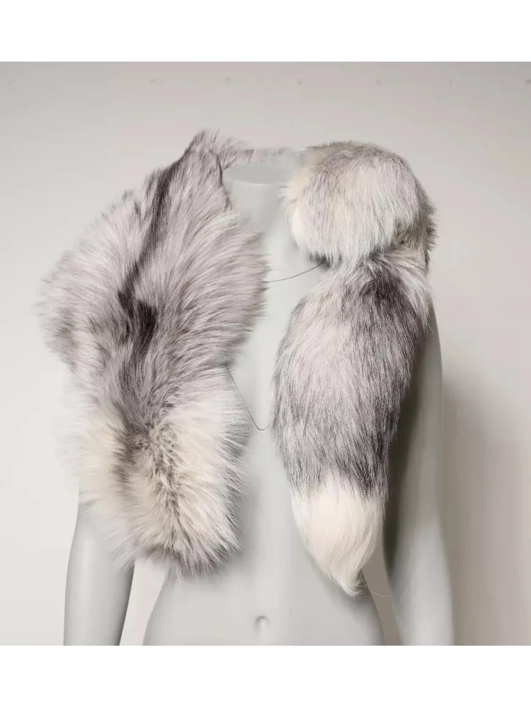 White Fox Fur Neck Wrap Warmer Winter Scarf