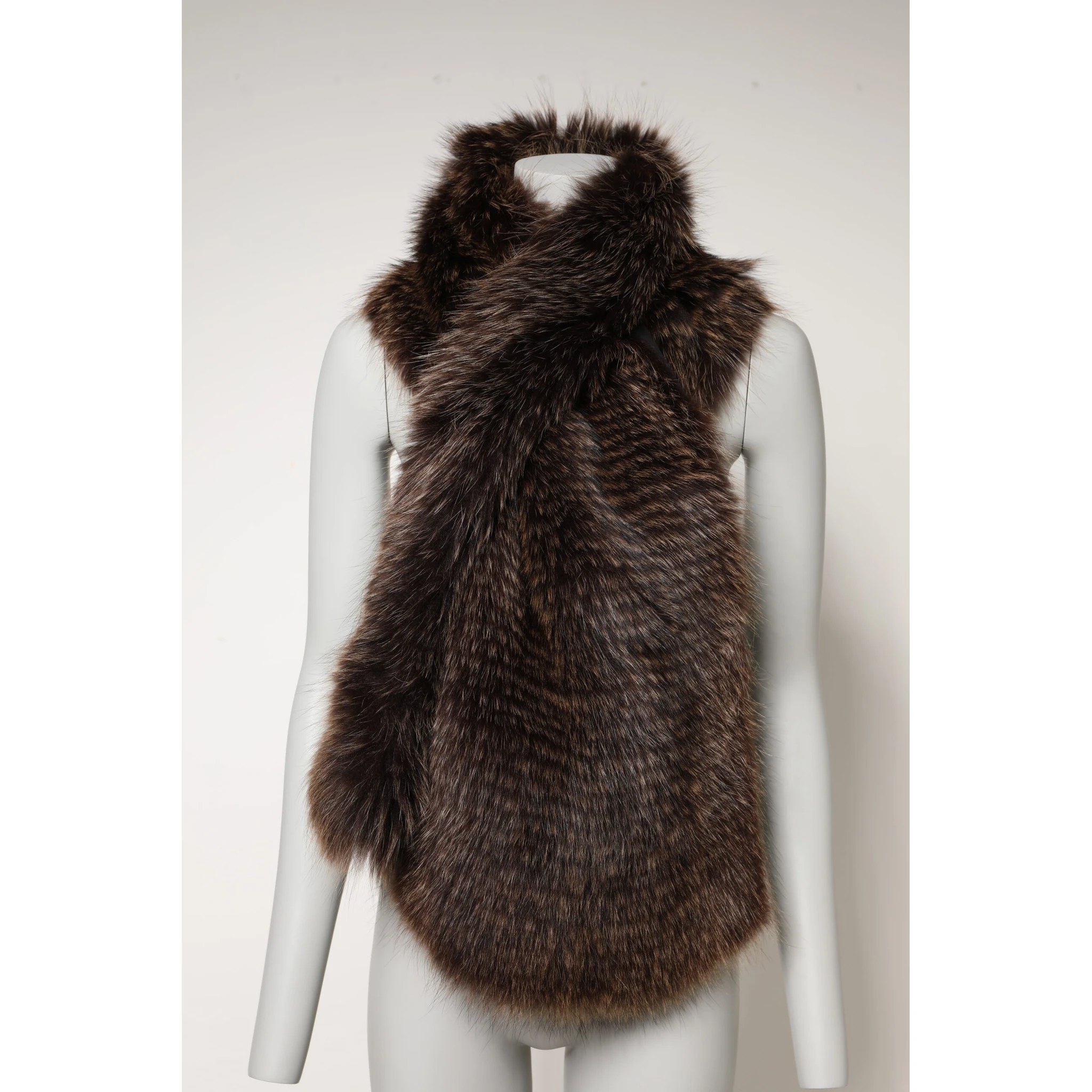 Brown Raccoon Fur Neck Warmer Winter Scarf