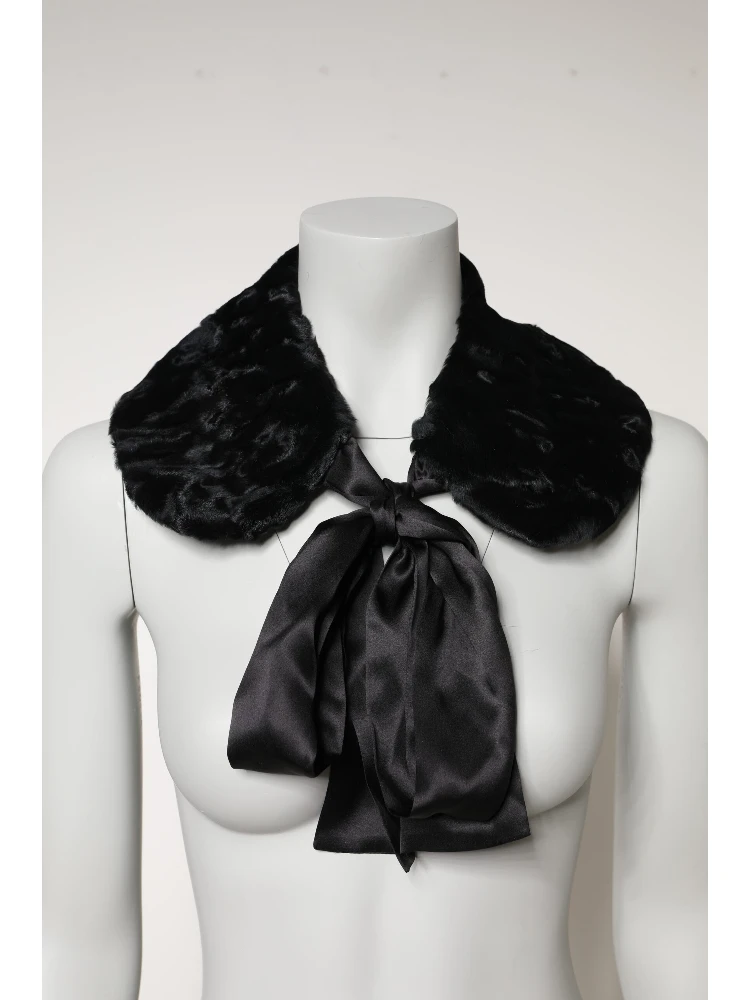 Black Lamb Fur Women Neck Warmer Winter Scarf