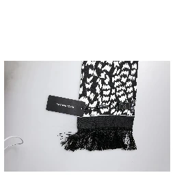 Black White Patterned Fringes Shawl Scarf